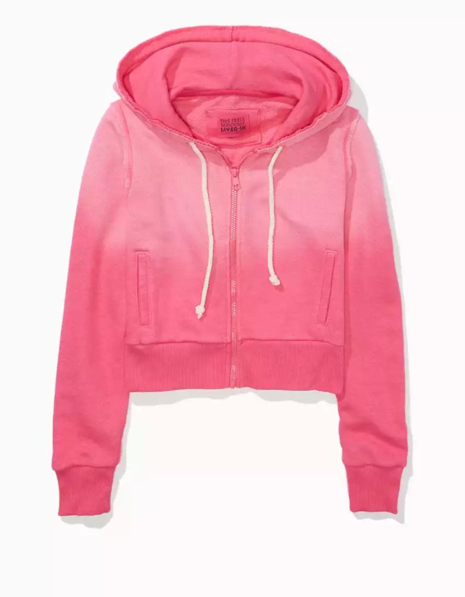 Sweat à Capuche American Eagle AE Sun Set Zip-Up Rose Clair Femme | XBU-56306447